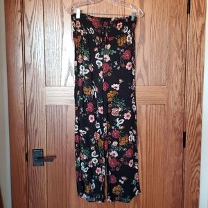 Black floral pants, pull-on/wide elastic waist